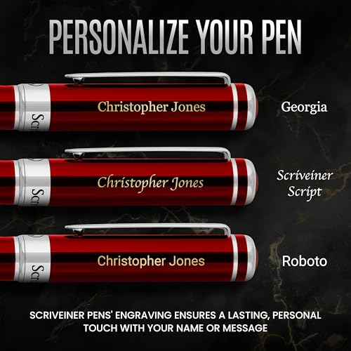 Scriveiner Personalized Deep Crimson Red Rollerball Pen - Stunning Red Lacquer Luxury Pen with Chrome Finish, Schmidt Ink Refill, Engraved Roller Ball Gift Set for Men & Women, Custom Name Engraving - color: Crimson Red with Chrome (Personalized)
