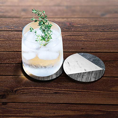 , Blue White Marble Wood Design Absorbent ROUND Fabric Felt Neoprene Car Coasters for Drinks, 2pcs Set - color: Blue White Marble Wood