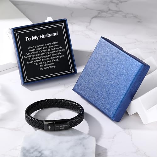 Black Braided Leather Bracelet for Men, Bible Verse Inspirational Christian Religious Bracelet for Man Dad Husband Boyfriend Grandson Son Birthday Baptism Easter Gifts - color: To My Son
