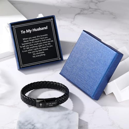 Black Braided Leather Bracelet for Men, Bible Verse Inspirational Christian Religious Bracelet for Man Dad Husband Boyfriend Grandson Son Birthday Baptism Easter Gifts - color: To My Son