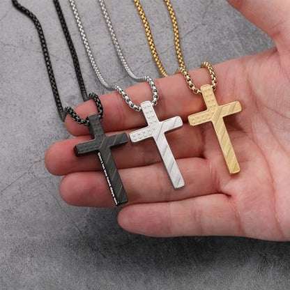 RWQIAN American Flag Cross Necklace for Men,Stainless Steel Bible Verse Cross Pendant Mens Chain,Crucifix Necklace for Christians Teen Baptism Gift Ideas Catholic Men Cool Stuff Personalized Gifts - color: Gold Plated, style: Proverbs 4:23