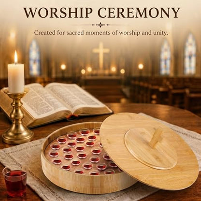Zhehao 1 Set Wood Communion Tray Set for Church Holy Serving Tray with Lid Elegant 40 Cup Holders and 100 Disposable Communion Cups for Worship Service(Bamboo Style) - style: Bamboo Style