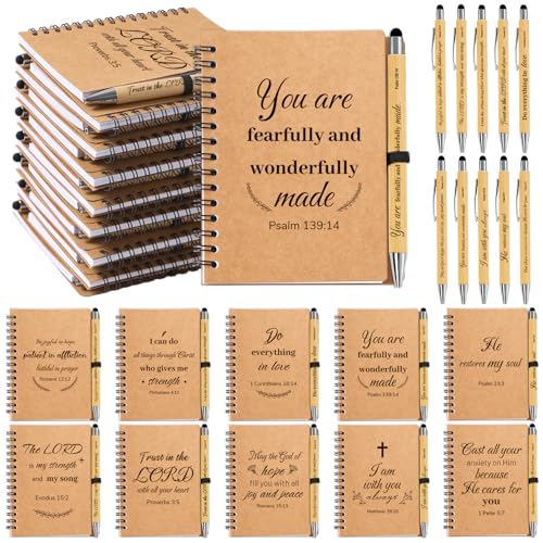 40 PCS Bulk Christian Gifts, Prayer Journal for Women & Men, 20 Small Christian Notebooks, 20 Scripture Pens, Inspirational Notebooks for Church, Spiritual Gift for Bible Study, Faith Gift for Church - size: 20