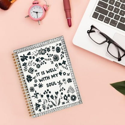 Christian Bible Spiral Notebook Journal Gifts for Teen Girl Women - color: black wildflower