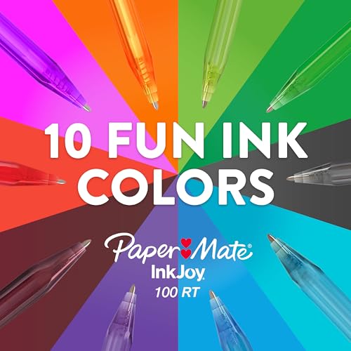 Paper Mate InkJoy 100RT Retractable Ballpoint Pens, Medium Point (1.0mm), 20 Count - Teacher Essentials, Colorful Office Supplies, Note-Taking, Back to School - size: 20 Count