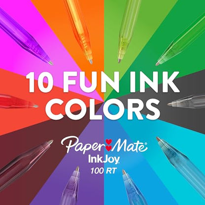 Paper Mate InkJoy 100RT Retractable Ballpoint Pens, Medium Point (1.0mm), 20 Count - Teacher Essentials, Colorful Office Supplies, Note-Taking, Back to School - size: 20 Count