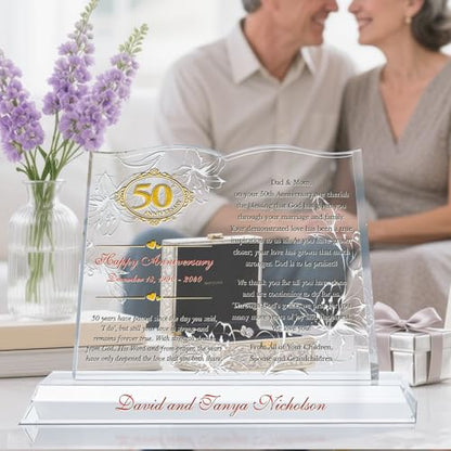 Personalized Crystal Bible Gift for Parents' 50th Anniversary – Custom Christian Golden Wedding Anniversary Plaque (M - 10") - size: M - 10"