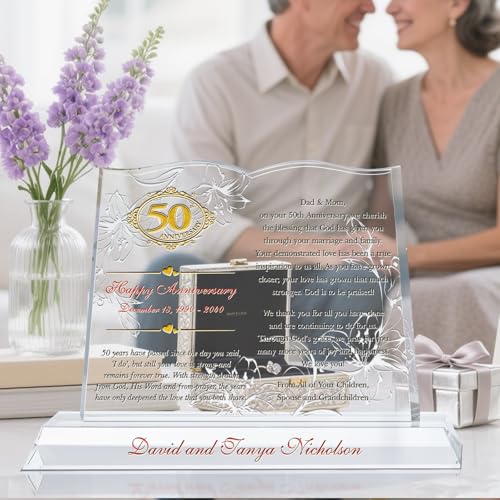 Personalized Crystal Bible Gift for Parents' 50th Anniversary – Custom Christian Golden Wedding Anniversary Plaque (L - 12") - size: L - 12"