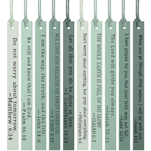 Laumoi 10 Pcs Christian Leather Bookmarks, Handmade Bible Verses Scripture Bookmarks for Women & Men, Religious Christian Gifts for Book Lovers, Church & Book Club Supplies(Elegant, Green) - color: Green