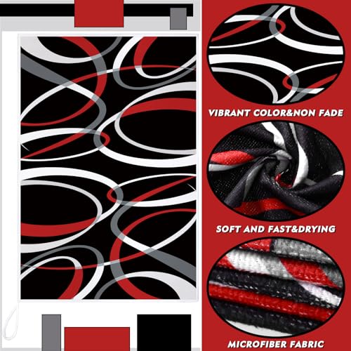 Boyiee Set of 6 Red Black Grey White Kitchen Towels Modern Geometric Decor - color: Black and Red