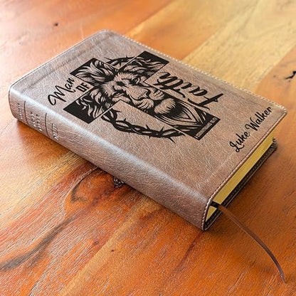 Personalized NLT Personal Size Giant Print Bible – Filament Enabled | LeatherLike Rustic Brown, Indexed Red Letter Edition | Custom Engraved | 12-Point Large Print | New Living Translation with Filament App, Verse Finder & Maps | 8.875” x 5.875” (Man of F