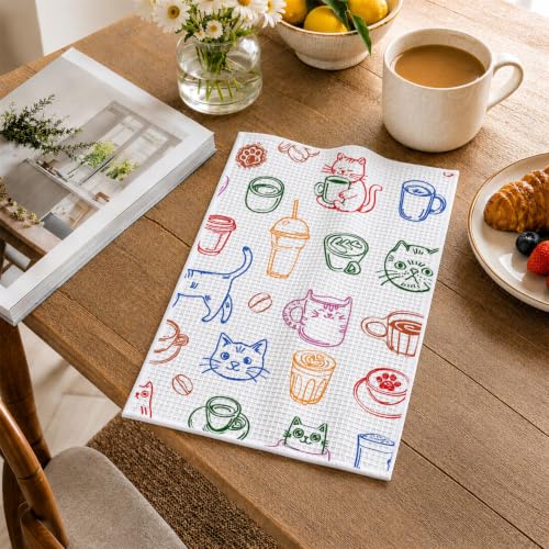 Cat Coffee Lover Kitchen Hand Towels 16x24 Inch - color: Cat Coffee