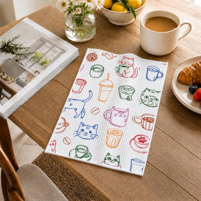 Cat Coffee Lover Kitchen Hand Towels 16x24 Inch - color: Cat Coffee