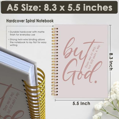 Wheatwin Bible Notebook, But God Christian Notebook Journal, Prayer Journal for Women, Christian Gifts for Men Women, Inspirational Christian Hardcover Spiral Notebook 5.5x8.3 - Pink - color: But god - Soft Nude Pink