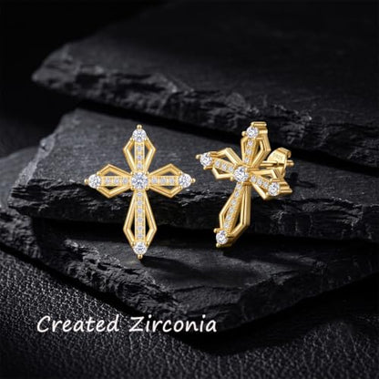 Sterling Silver Dainty Cross Earrings For Women, Christian Religious Faith Cubic Zirconia Stud Earrings - color: 18k Gold