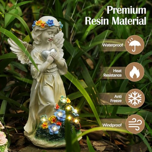 Angel Garden Statue 2Pcs,Love Heart Solar Decor with Warm Light - style: Heart Praying Angel