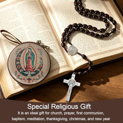Wooden Catholic Rosary Beads, Rosarios Catolicos with Decorative Prayer Box - color: Brown (6)