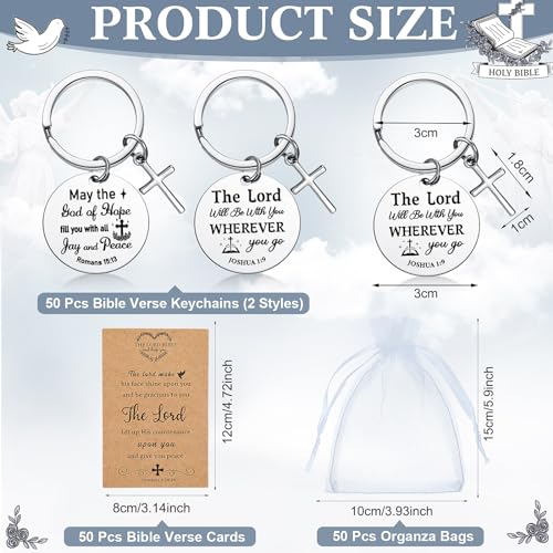 Siifert 50 Set Christian Cross Keychains Bulk Christian Keychain Bible Verse Religious Prayer Gifts for Women Men - color: Round Style