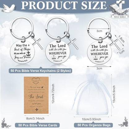 Siifert 50 Set Christian Cross Keychains Bulk Christian Keychain Bible Verse Religious Prayer Gifts for Women Men - color: Round Style
