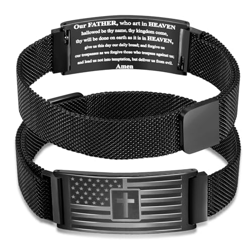 DuoDiner Cross Bracelet for Men Gifts Christian Confirmation Baptism Gifts - color: Black, size: Flag Cross-Lord's Prayer