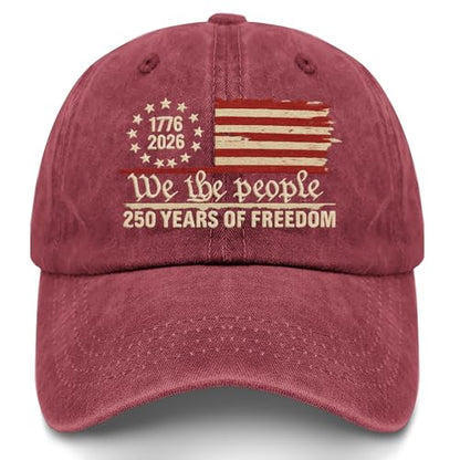 U.S. 250th Anniversary 250 Years Freedoms 1776-2026 Baseball Hats Funny - color: Wine Red