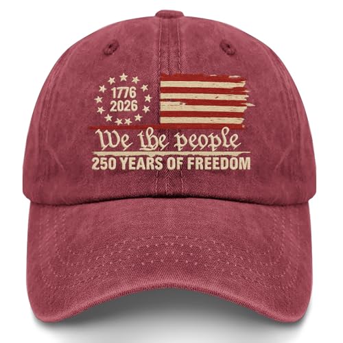 U.S. 250th Anniversary 250 Years Freedoms 1776-2026 Baseball Hats Funny - color: Wine Red