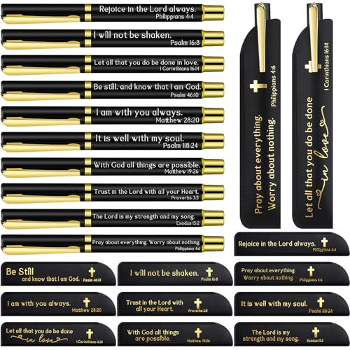 15 Sets Social Worker Gifts Bible Verse Pen with Leather Holder, Black - color: Black