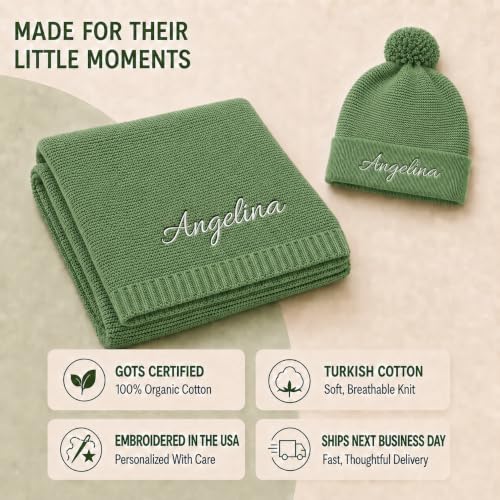 Personalized Baby Blanket with Name, GOTS Organic Custom Baby Blanket