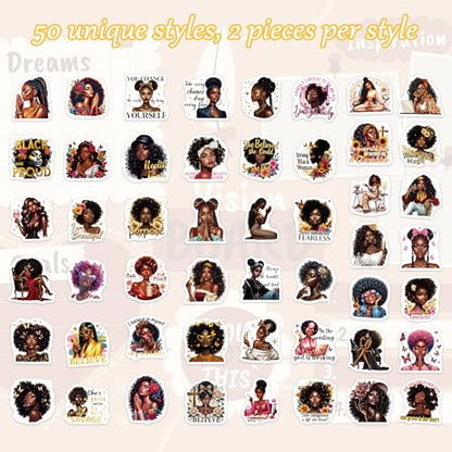 100 Pcs Black Girl Inspirational Quote Stickers, Vinyl - color: Black Girl Faith