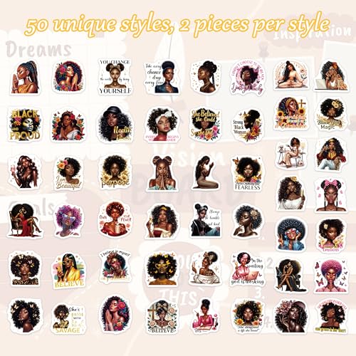 100 Pcs Black Girl Inspirational Quote Stickers, Vinyl - color: Black Girl Faith