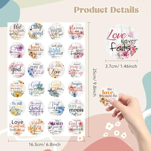 600 Pcs Bible Verse Stickers 24 Styles Floral Scripture Stickers - style: Floral