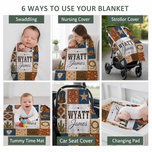 Personalized Cowboy Baby Blanket, Custom Western Baby Blanket - color: Brown #12