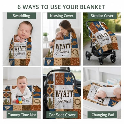Personalized Cowboy Baby Blanket, Custom Western Baby Blanket - color: Brown #12