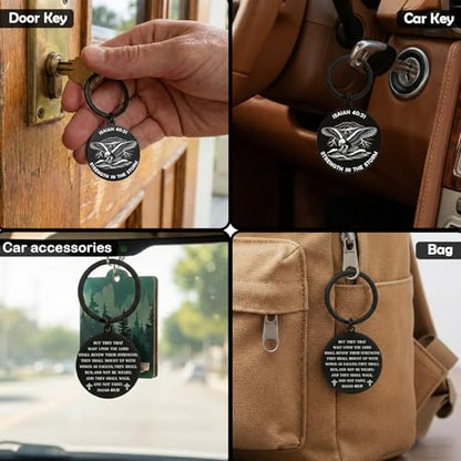 Isaiah 40:31 Keychain, Christian Keychain for Men, Eagle Bible Verse Gift
