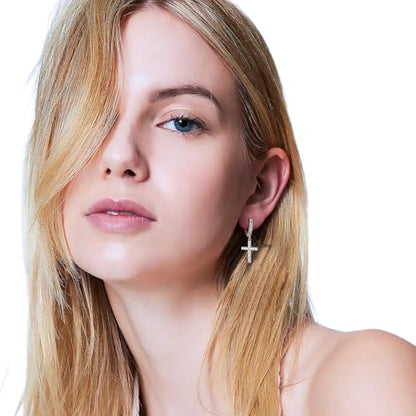 14K Gold Earring Cross Waterdrop Butterfly Heart Knot Earrings for Women Gold Silver Cross Leverback Drop Gold Silver Teardrop Hoop Dangle Earring White Gold Dangle Drop Earring - color: Silver-CZ Cross Leverback Earring