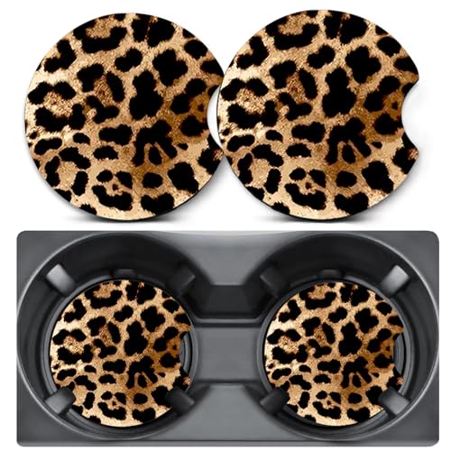 2 Pack Leopard Print Car Coasters for Cup Holder,Neoprene Anti Slip Mat - color: Leopard Print