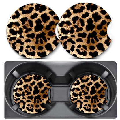 2 Pack Leopard Print Car Coasters for Cup Holder,Neoprene Anti Slip Mat - color: Leopard Print