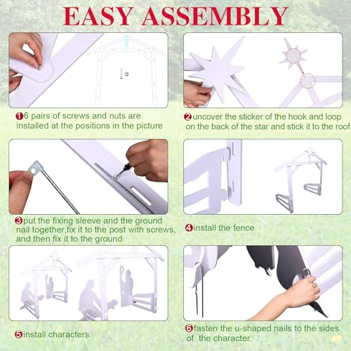 Remerry 15 Pcs 3.4 ft Outdoor Nativity Scene Large White Solid PVC Christmas Yard Nativity Sets, Angel Kings Sheep Cattle Donkey Camel Manger The Birth of Jesus Scene Decorations