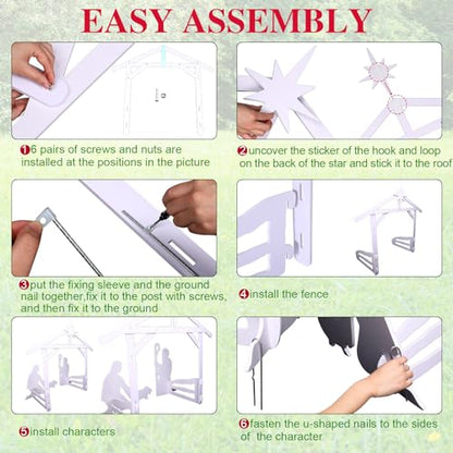 Remerry 15 Pcs 3.4 ft Outdoor Nativity Scene Large White Solid PVC Christmas Yard Nativity Sets, Angel Kings Sheep Cattle Donkey Camel Manger The Birth of Jesus Scene Decorations