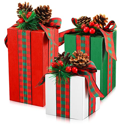 Amyhill 3 Pcs Christmas Table Centerpieces Christmas Wooden Present Decor - color: Classic, size: 4.3-7inches