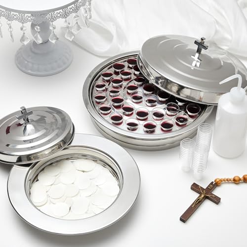 Zhehao 3 Pcs Communion Tray Set for Church, Tray & Plates with Lids, Silver - size: Silver