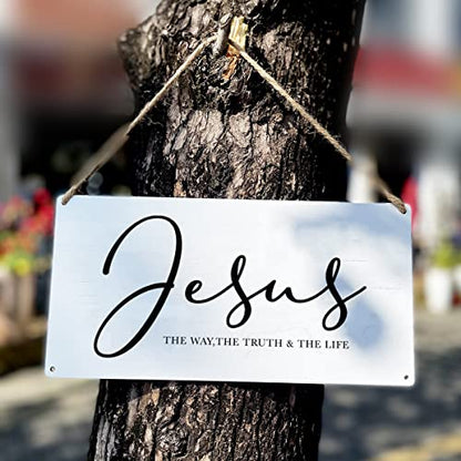 Bible Verse Home Wall Décor Jesus the Way Truth Life Wood Signs Rustic Hanging Wall Plaque Wooden Christian Religious Sign