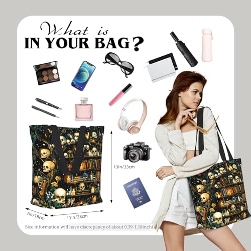 Funny Christian Tote Bags For Women With Zipper Christian Gifts For Work Gym Travel Beach Women With Large Capacity - color: Skull Book