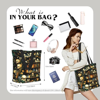 Funny Christian Tote Bags For Women With Zipper Christian Gifts For Work Gym Travel Beach Women With Large Capacity - color: Skull Book