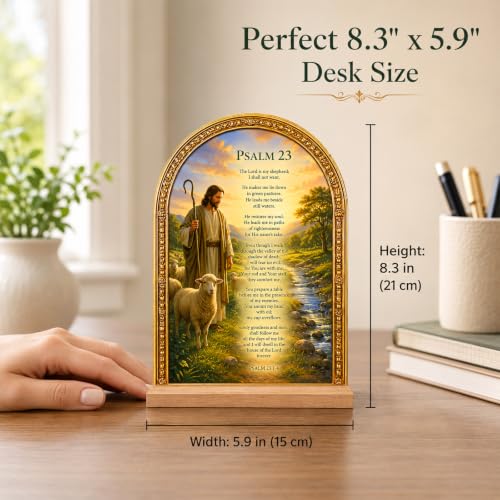 TALPGOD Jesus Stand Catholic Psalm 23 Ornament Statue – Acrylic Tabletop Psalm 23 Bible Verse Décor for Home Altar & Desk, 23rd Psalms Christian Gifts for Women & Men - color: Psalm 23