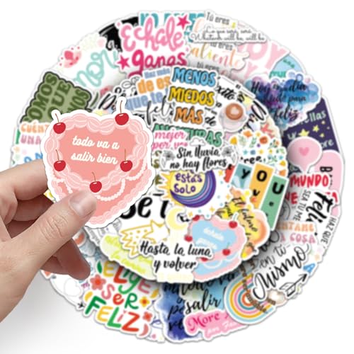 50Pcs Spanish Motivational Stickers, Waterproof Inspirational Positive Affirmation Vinyl Aesthetic Decals for Water Bottle, Laptop, Scrapbook, Skateboard, Children, Teenagers, Boys, Girls, Adults - color: Spanish Motivational Stickers-2