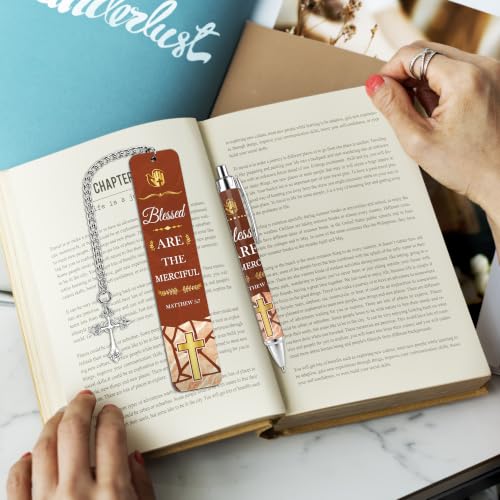 Bible Verse Metal Bookmark Pen Set, Christian Scripture Marker for Women - style: Religious Brown
