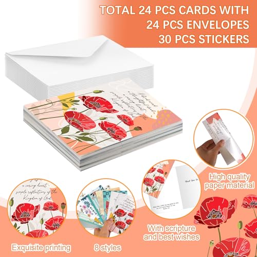 24 Pack Christian Thank You Appreciation Cards, Watercolor - style: Watercolor