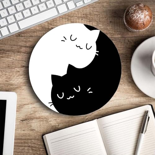 Black White Cat Round Mouse Pad,Non-Slip Rubber Base Wireless Gaming MousePads for Computers Laptop Office,Cute Mouse Pads with Designs for Women Men 7.9×7.9×0.12 inches - color: Black White Cat