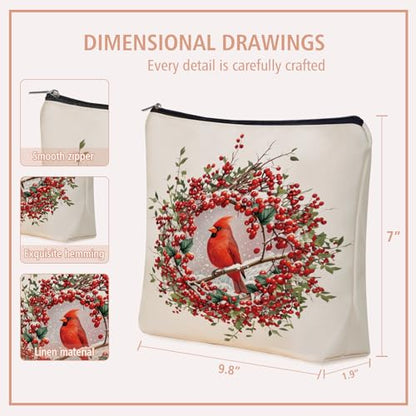 Cardinal Makeup Bag Mom Gift: Cute Red Bird Flower Themed Cosmetic & Toiletry Organizer Pouch For Daughters, Sisters, Friends,Teen Girls & Women.Ideal Christian Gift For Travel, Birthdays. - style: Cardinal Birds